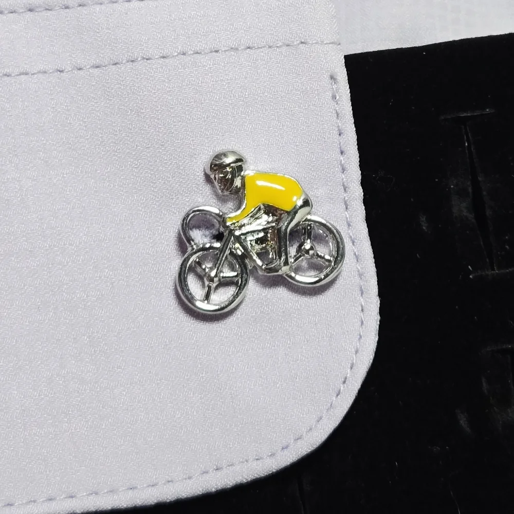 Bicycle Cyclist Men’s Novelty French Cufflinks Silver Plated Bullet Back Gift